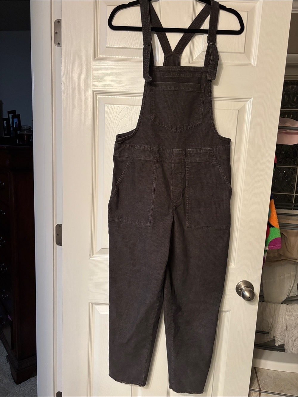aerie Charcoal Corduroy Overalls with Front Pockets